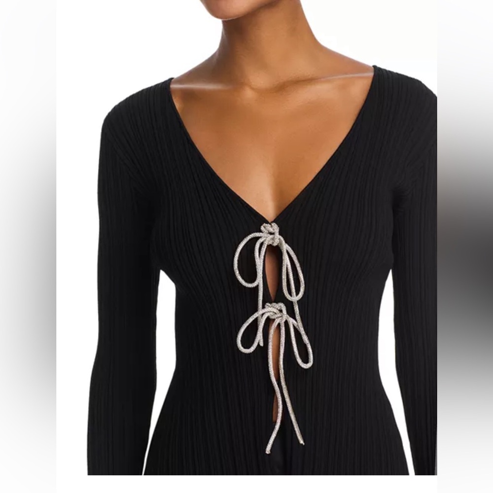 WAYF NWT black tie ribbed top with rhinestone ties, size XS